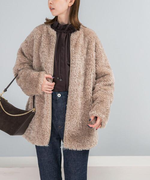 LOHEN リバーZIPブルゾン アイボリー ノーカラー ジャケット アウター