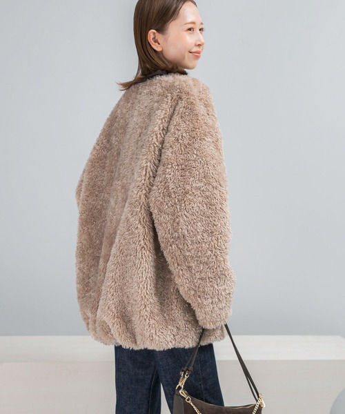 WEB限定』ノーカラーファーボアZIPブルゾン（ノーカラー