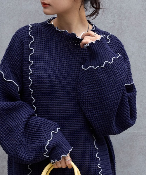 マシンウォッシャブル>ヘビーワッフル メロー ボリュームスリーブ