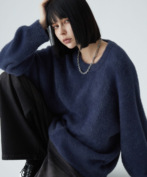 VELNUS】Volume sleeve loose shaggy glitter knit/ボリュームスリーブ