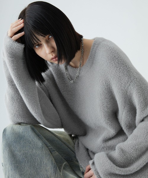 VELNUS】Volume sleeve loose shaggy glitter knit/ボリュームスリーブ