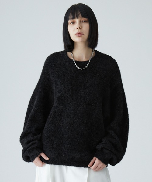 VELNUS】Volume sleeve loose shaggy glitter knit/ボリュームスリーブ