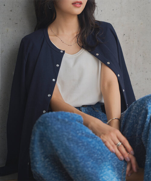 KOBE LETTUCE（コウベレタス）の「[ M L XL ] スナップボタン丸首リブカーディガン（カーディガン/ボレロ・レディース・ブラック/オフホワイト/アイボリー系/グレー/ネイビー/レッド・L/M/XL）」の5枚目の写真