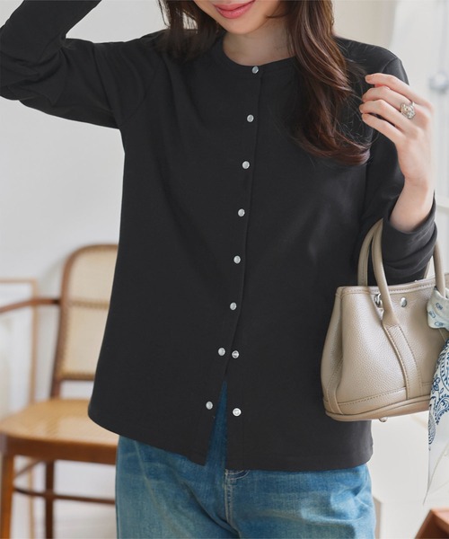 KOBE LETTUCE（コウベレタス）の「[ M L XL ] スナップボタン丸首リブカーディガン（カーディガン/ボレロ・レディース・ブラック/オフホワイト/アイボリー系/グレー/ネイビー/レッド・L/M/XL）」の9枚目の写真