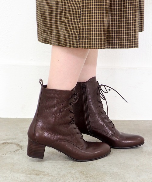 あしながおじさん（アシナガオジサン）の「ヒールレースアップブーツ　3710393（ブーツ・レディース・ダークブラウン/ブラック・24.5cm/24cm/23.5cm/23cm/22.5cm）」の2枚目の写真