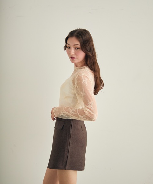 Lunea（ルネア）の「花柄レースシアートップス（シャツ/ブラウス・レディース・ブラウン/ホワイト/ブラック/アイボリー・FREE）」の14枚目の写真