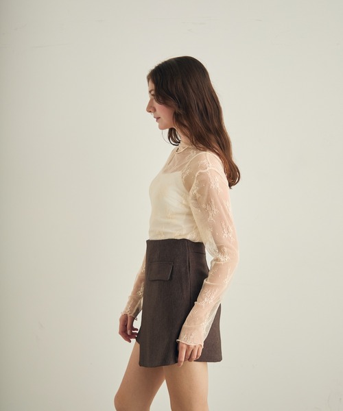 Lunea（ルネア）の「花柄レースシアートップス（シャツ/ブラウス・レディース・ブラウン/ホワイト/ブラック/アイボリー・FREE）」の17枚目の写真