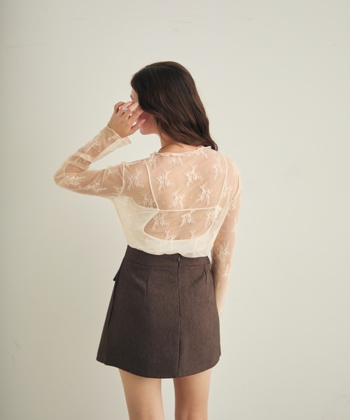 Lunea（ルネア）の「花柄レースシアートップス（シャツ/ブラウス・レディース・ブラウン/ホワイト/ブラック/アイボリー・FREE）」の18枚目の写真