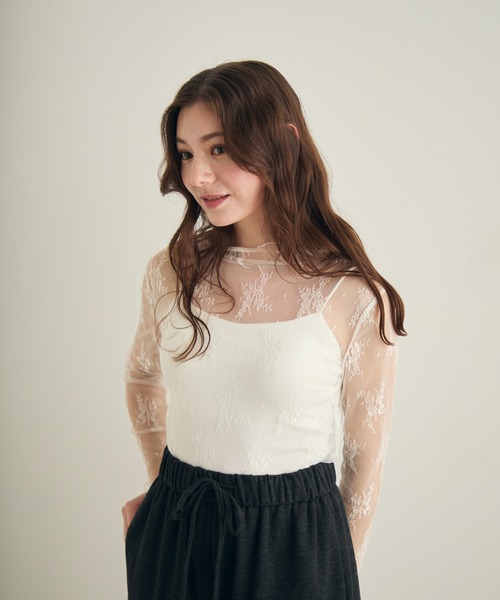 Lunea（ルネア）の「花柄レースシアートップス（シャツ/ブラウス・レディース・ブラウン/ホワイト/ブラック/アイボリー・FREE）」の5枚目の写真