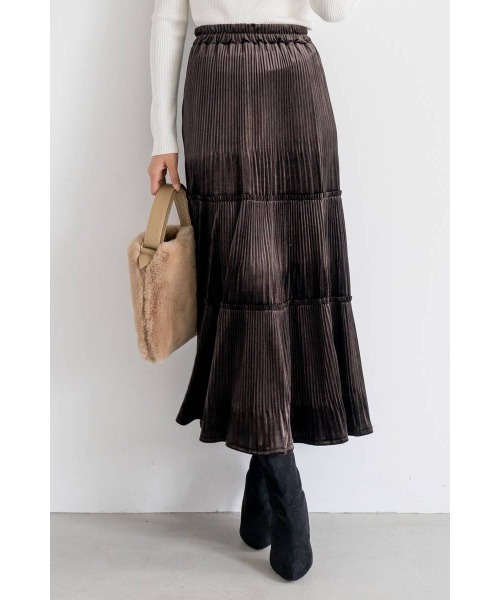 M.deux（エムドゥ）の「ベロアギャザースカート（スカート・レディース・ダークブラウン/グレイッシュブルー・MEDIUM）」の4枚目の写真