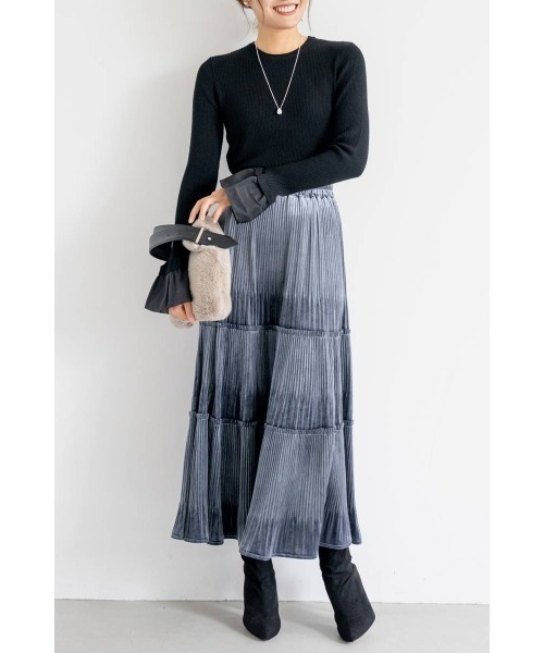 M.deux（エムドゥ）の「ベロアギャザースカート（スカート・レディース・ダークブラウン/グレイッシュブルー・MEDIUM）」の6枚目の写真