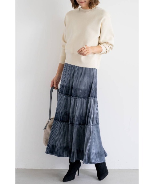 M.deux（エムドゥ）の「ベロアギャザースカート（スカート・レディース・ダークブラウン/グレイッシュブルー・MEDIUM）」の7枚目の写真