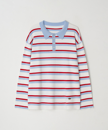 RUGBY COLLAR LOOSE FIT LONG SLEEVE KNIT WHITE RED STRIPE