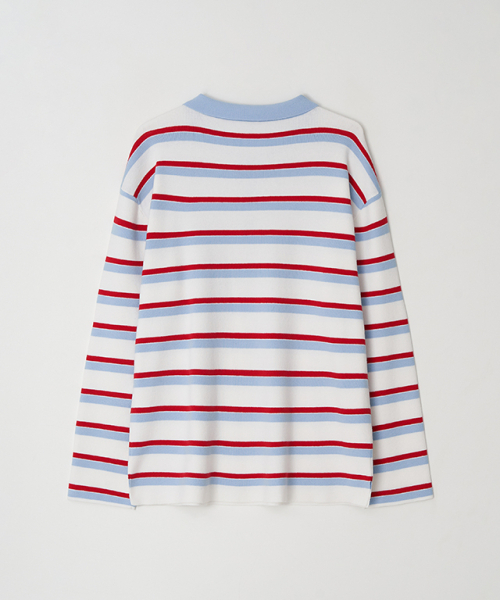 RONRON（ロンロン）の「RUGBY COLLAR LOOSE FIT LONG SLEEVE KNIT WHITE RED STRIPE（ポロシャツ・レディース・その他・FREE）」の2枚目の写真