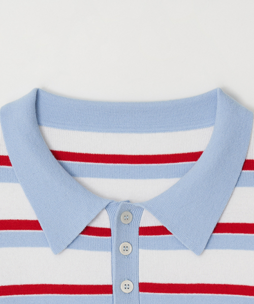RONRON（ロンロン）の「RUGBY COLLAR LOOSE FIT LONG SLEEVE KNIT WHITE RED STRIPE（ポロシャツ・レディース・その他・FREE）」の3枚目の写真