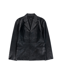 AAKAM（アーカム）の「3-Button Leather Blazer (Black)（テーラードジャケット）」