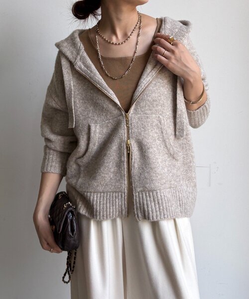 DouDou（ドゥドゥ）の「ホイップヤーンジップフーディー（カーディガン/ボレロ・レディース・チャコールグレー/ホワイト系その他/グレイッシュベージュ・FREE）」の2枚目の写真