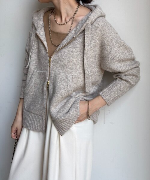 DouDou（ドゥドゥ）の「ホイップヤーンジップフーディー（カーディガン/ボレロ・レディース・チャコールグレー/ホワイト系その他/グレイッシュベージュ・FREE）」の11枚目の写真