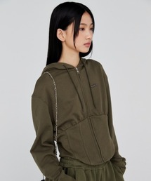 Opening Project（オープニングプロジェクト）の「W Corset Hood Zip-up / コルセットデザイン ワンポイント刺繍 ジップアップフーディー（パーカー）」