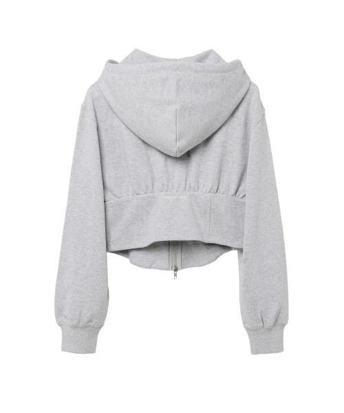 Opening Project(オープニングプロジェクト)の「W Corset Hood Zip-up / コルセットデザイン ワンポイント刺繍 ジップアップフーディー(パーカー・レディース・グレー/カーキ・S/M)」の15枚目の写真