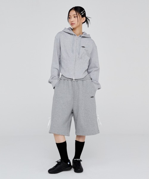 Opening Project(オープニングプロジェクト)の「W Corset Hood Zip-up / コルセットデザイン ワンポイント刺繍 ジップアップフーディー(パーカー・レディース・グレー/カーキ・S/M)」の4枚目の写真