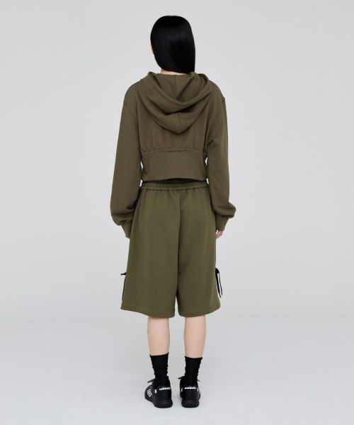 Opening Project(オープニングプロジェクト)の「W Corset Hood Zip-up / コルセットデザイン ワンポイント刺繍 ジップアップフーディー(パーカー・レディース・グレー/カーキ・S/M)」の9枚目の写真