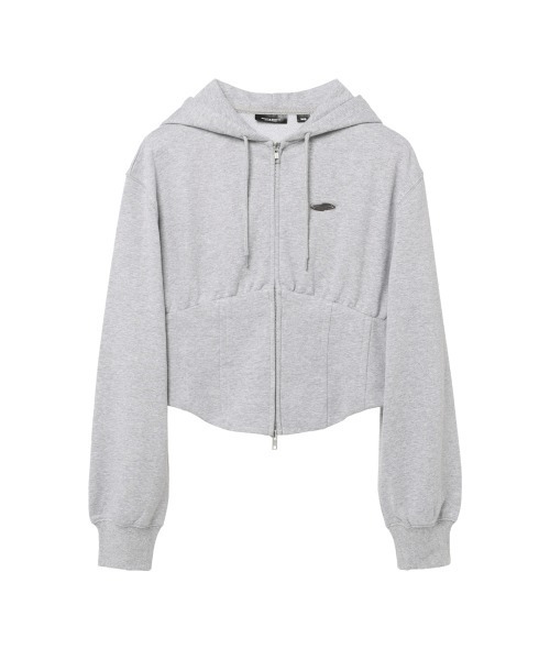 Opening Project(オープニングプロジェクト)の「W Corset Hood Zip-up / コルセットデザイン ワンポイント刺繍 ジップアップフーディー(パーカー・レディース・グレー/カーキ・S/M)」の21枚目の写真