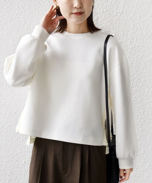 シップス（SHIPS）/【WEB限定】〈手洗い可能〉サイド スリット フリル ダンボール カットソー セール】【WEB限定】〈手洗い可能〉サイド スリット フリル ダンボール