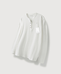 MOOD INSIDE（ムードインサイド）の「Ribbed Henley Neck Long Sleeve_White（ニット/セーター）」