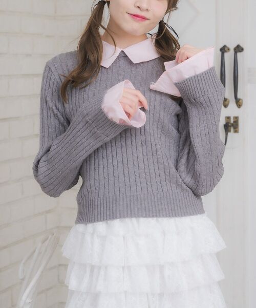 ems excite(エムズエキサイト)の「SHレイヤード風NTPO(ニット/セーター・レディース・ナチュラル/ダークブルー/ダークグレー・FREE)」の2枚目の写真