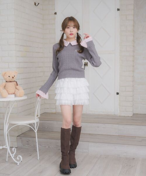 ems excite(エムズエキサイト)の「SHレイヤード風NTPO(ニット/セーター・レディース・ナチュラル/ダークブルー/ダークグレー・FREE)」の6枚目の写真