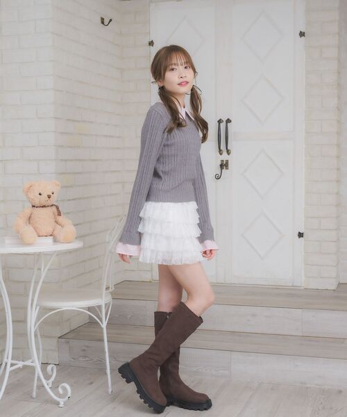 ems excite(エムズエキサイト)の「SHレイヤード風NTPO(ニット/セーター・レディース・ナチュラル/ダークブルー/ダークグレー・FREE)」の7枚目の写真