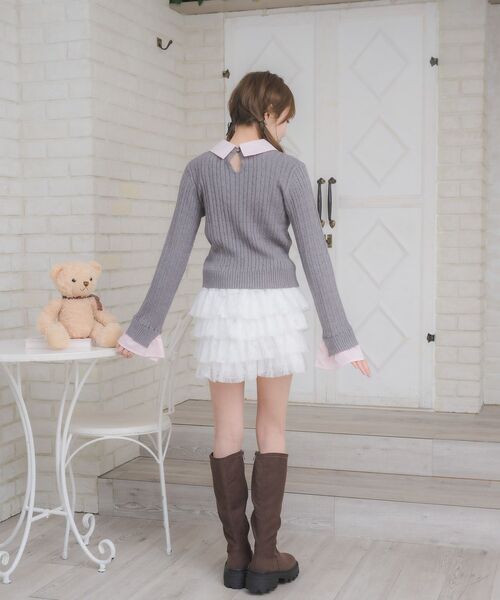 ems excite(エムズエキサイト)の「SHレイヤード風NTPO(ニット/セーター・レディース・ナチュラル/ダークブルー/ダークグレー・FREE)」の8枚目の写真