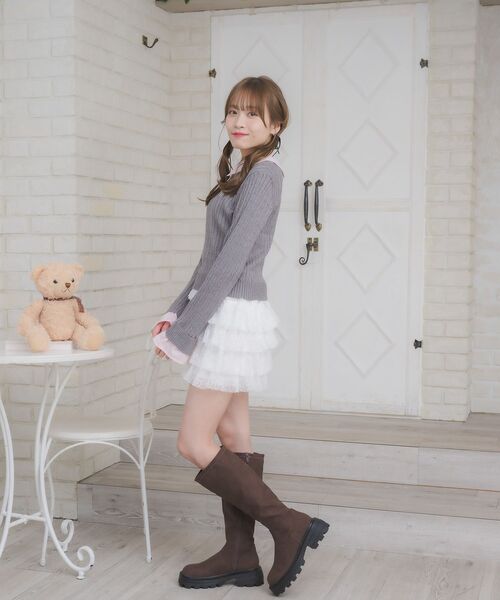 ems excite(エムズエキサイト)の「SHレイヤード風NTPO(ニット/セーター・レディース・ナチュラル/ダークブルー/ダークグレー・FREE)」の9枚目の写真