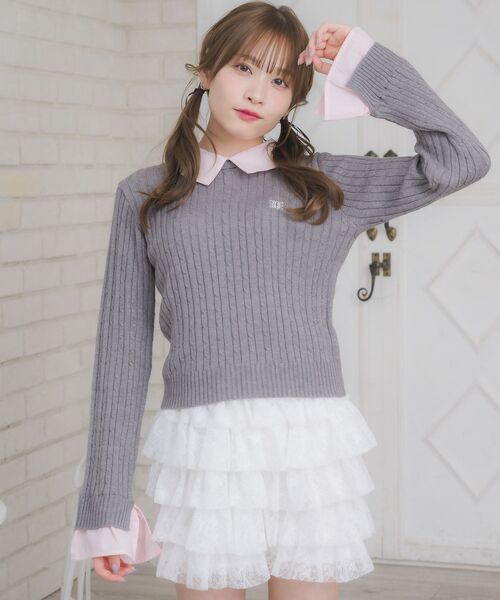 ems excite(エムズエキサイト)の「SHレイヤード風NTPO(ニット/セーター・レディース・ナチュラル/ダークブルー/ダークグレー・FREE)」の10枚目の写真