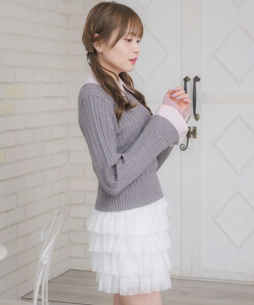 ems excite(エムズエキサイト)の「SHレイヤード風NTPO(ニット/セーター・レディース・ナチュラル/ダークブルー/ダークグレー・FREE)」の11枚目の写真