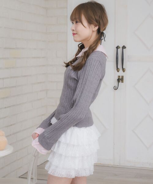 ems excite(エムズエキサイト)の「SHレイヤード風NTPO(ニット/セーター・レディース・ナチュラル/ダークブルー/ダークグレー・FREE)」の13枚目の写真