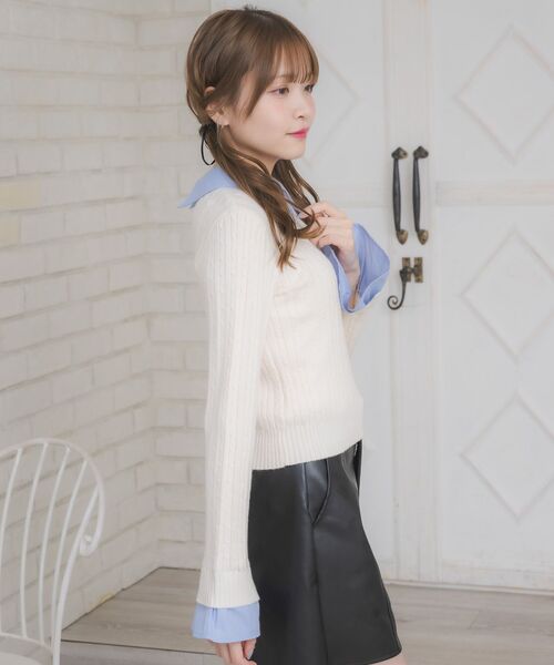 ems excite(エムズエキサイト)の「SHレイヤード風NTPO(ニット/セーター・レディース・ナチュラル/ダークブルー/ダークグレー・FREE)」の19枚目の写真