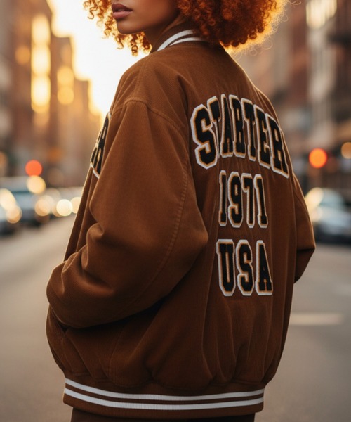 STARTER BLACK LABEL（スターターブラックレーベル）の「【STARTER /スターター】コーデュロイ中綿 襟付きスタジャン（スタジャン・メンズ・グリーン/キャメル/ネイビー/ブラック・LL/M/L）」の4枚目の写真