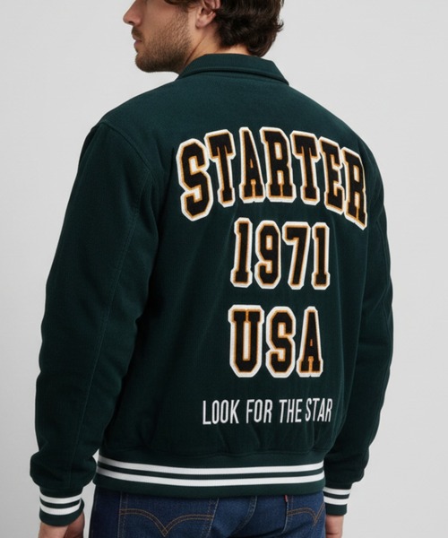 STARTER BLACK LABEL（スターターブラックレーベル）の「【STARTER /スターター】コーデュロイ中綿 襟付きスタジャン（スタジャン・メンズ・グリーン/キャメル/ネイビー/ブラック・LL/M/L）」の2枚目の写真