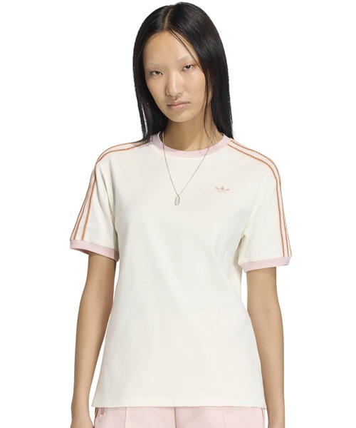 adidas(アディダス)の「adidas SUMMER GLOW ADVANCED THREE STRIPES T-SHIRT / アディダス サマーグロー アドバンスド スリーストライプス Tシャツ(Tシャツ/カットソー・レディース・ホワイト・M/L/S)」の1枚目の写真