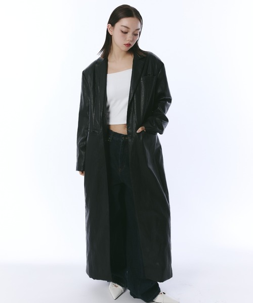 JUST A NOON（ジャストアヌーン）の「フェイクレザーテーラードロングコート（その他アウター・レディース・バーガンディー/ブラック・FREE）」の14枚目の写真