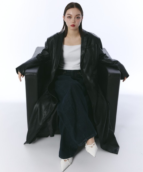 JUST A NOON（ジャストアヌーン）の「フェイクレザーテーラードロングコート（その他アウター・レディース・バーガンディー/ブラック・FREE）」の22枚目の写真