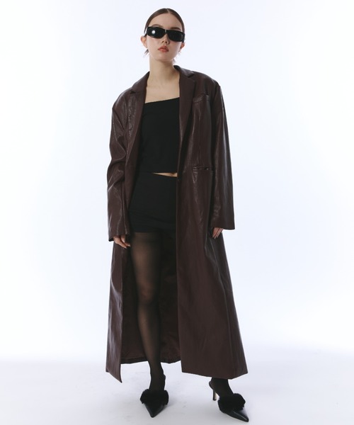 JUST A NOON（ジャストアヌーン）の「フェイクレザーテーラードロングコート（その他アウター・レディース・バーガンディー/ブラック・FREE）」の11枚目の写真