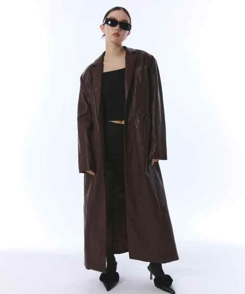 JUST A NOON（ジャストアヌーン）の「フェイクレザーテーラードロングコート（その他アウター・レディース・バーガンディー/ブラック・FREE）」の12枚目の写真