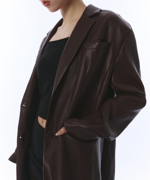 JUST A NOON（ジャストアヌーン）の「フェイクレザーテーラードロングコート（その他アウター・レディース・バーガンディー/ブラック・FREE）」の19枚目の写真