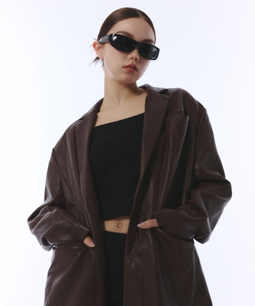 JUST A NOON（ジャストアヌーン）の「フェイクレザーテーラードロングコート（その他アウター・レディース・バーガンディー/ブラック・FREE）」の20枚目の写真