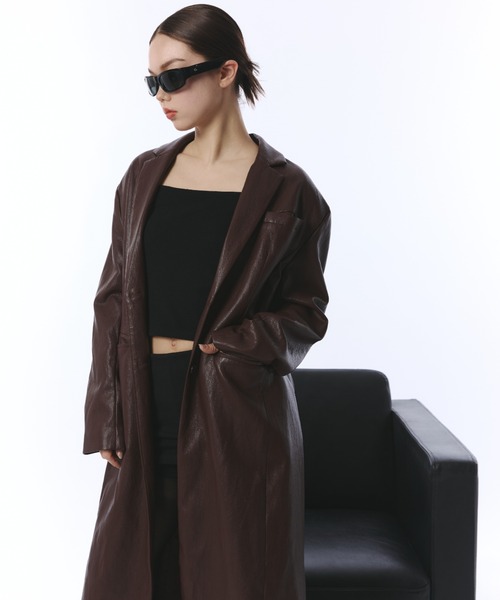 JUST A NOON（ジャストアヌーン）の「フェイクレザーテーラードロングコート（その他アウター・レディース・バーガンディー/ブラック・FREE）」の17枚目の写真