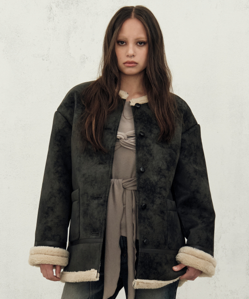 ムートンコート Black mustang Reversible Leather Mustang Coat, Black（ムートンコート）｜ETMON