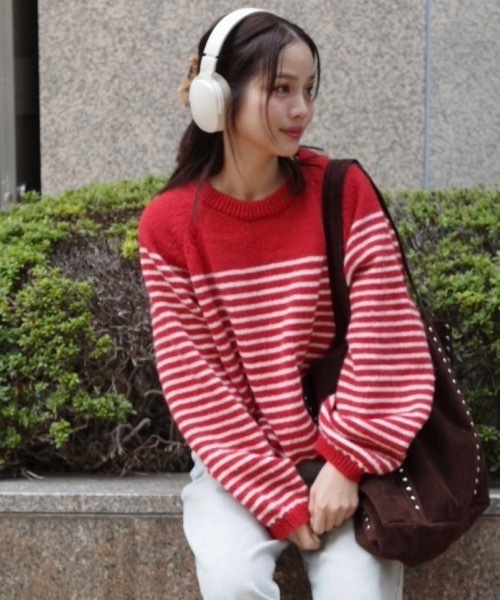 jumelle（ジュメロ）の「カラーボーダーニット（ニット/セーター・レディース・ベージュ/ピンク/レッド・FREE）」の3枚目の写真